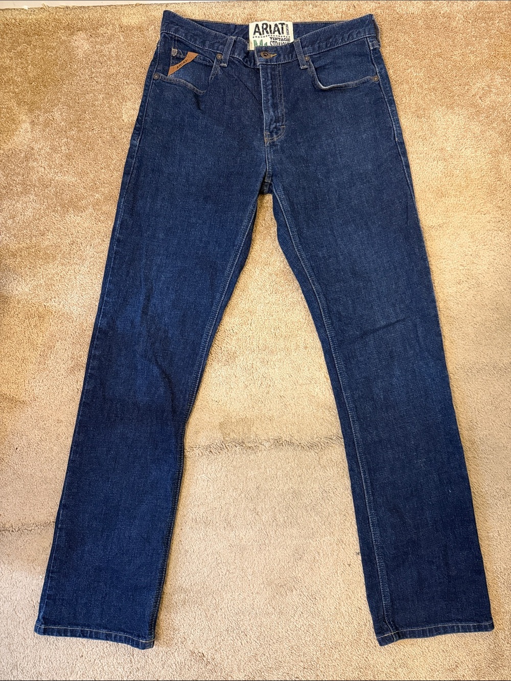 Ariat M1 Vintage Straight Stretch Denim Blue Jeans Mens Size 33/34 Dark Wash
